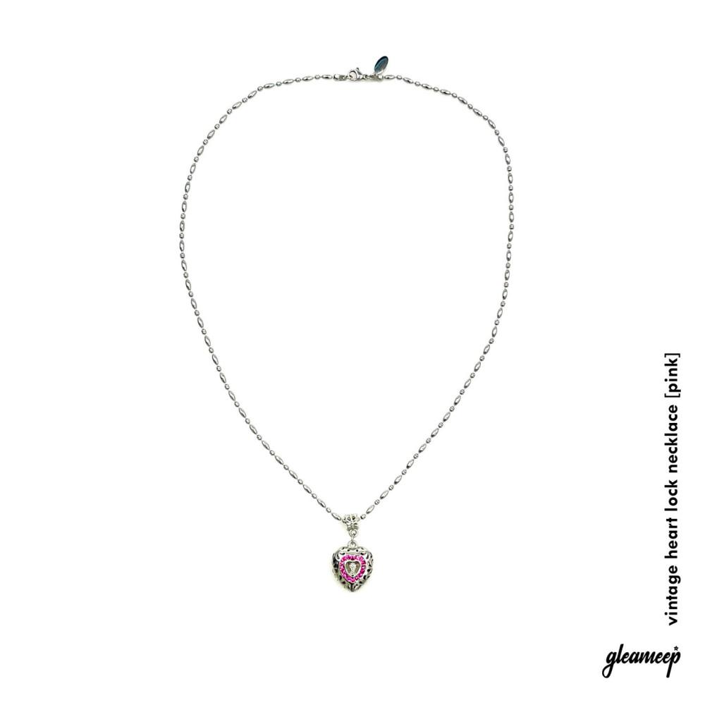 vintage heart lock necklace [pink]
