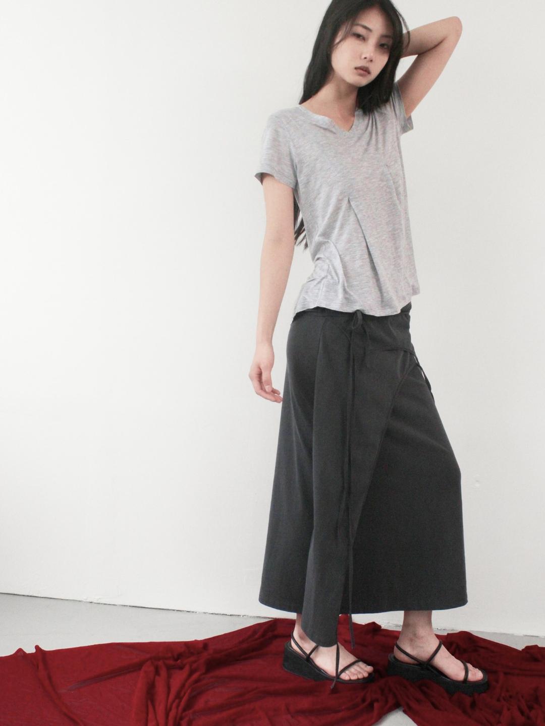 TENCEL PLEATS T-SHIRT, MELANGE GRAY
