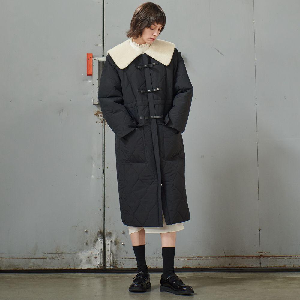 [MITTE][미테]CAPE FUR COLLOR QUILTING COAT_BLACK