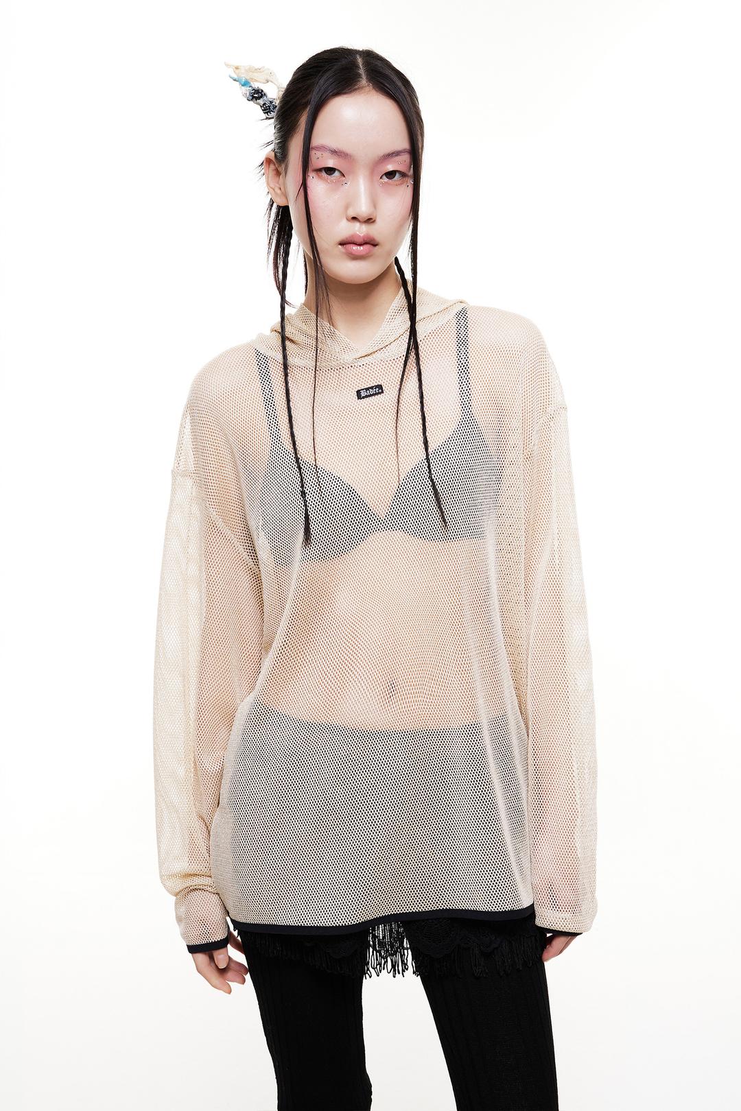Mesh Boxy Hoodie Cream