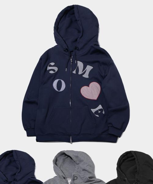 썸 로고 패치 믹스 아플리케 투웨이 오버핏 스웻 후드집업_3COLOR