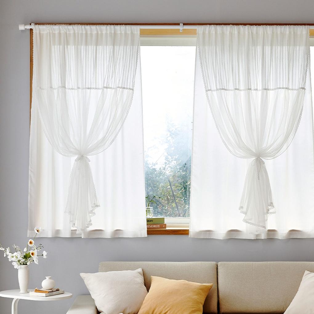 에뚜왈 쉬폰 이중레이스 도트 봉집형 반창문커튼 140*160 화이트 (2p)