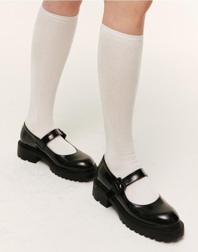 [밀리] 블랙 스트랩 플랫폼 로퍼