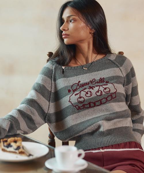 마고 스트라이프 니트-그레이