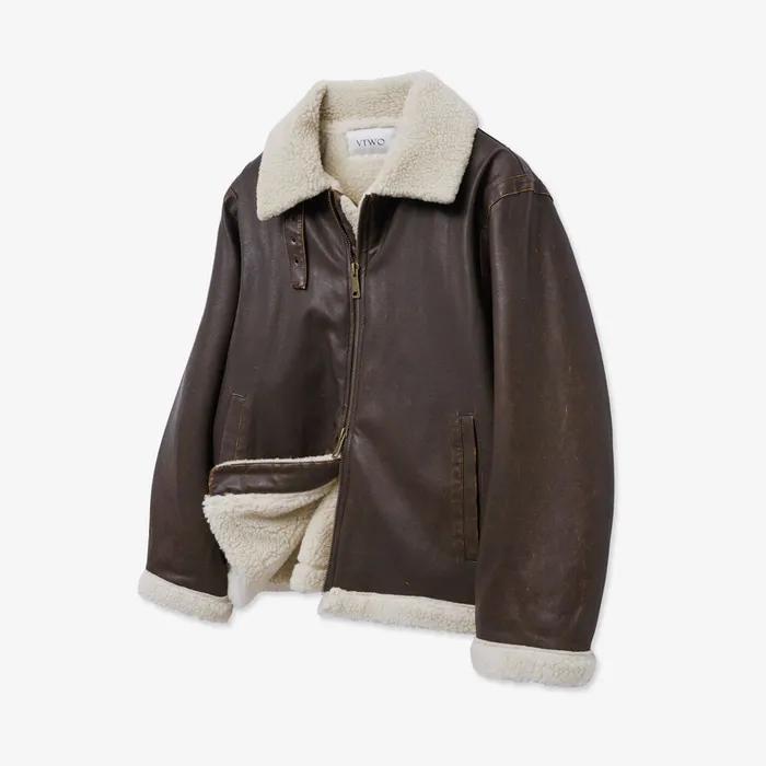 70293 빈티지 코팅 레더 울 시어링 무스탕_브라운