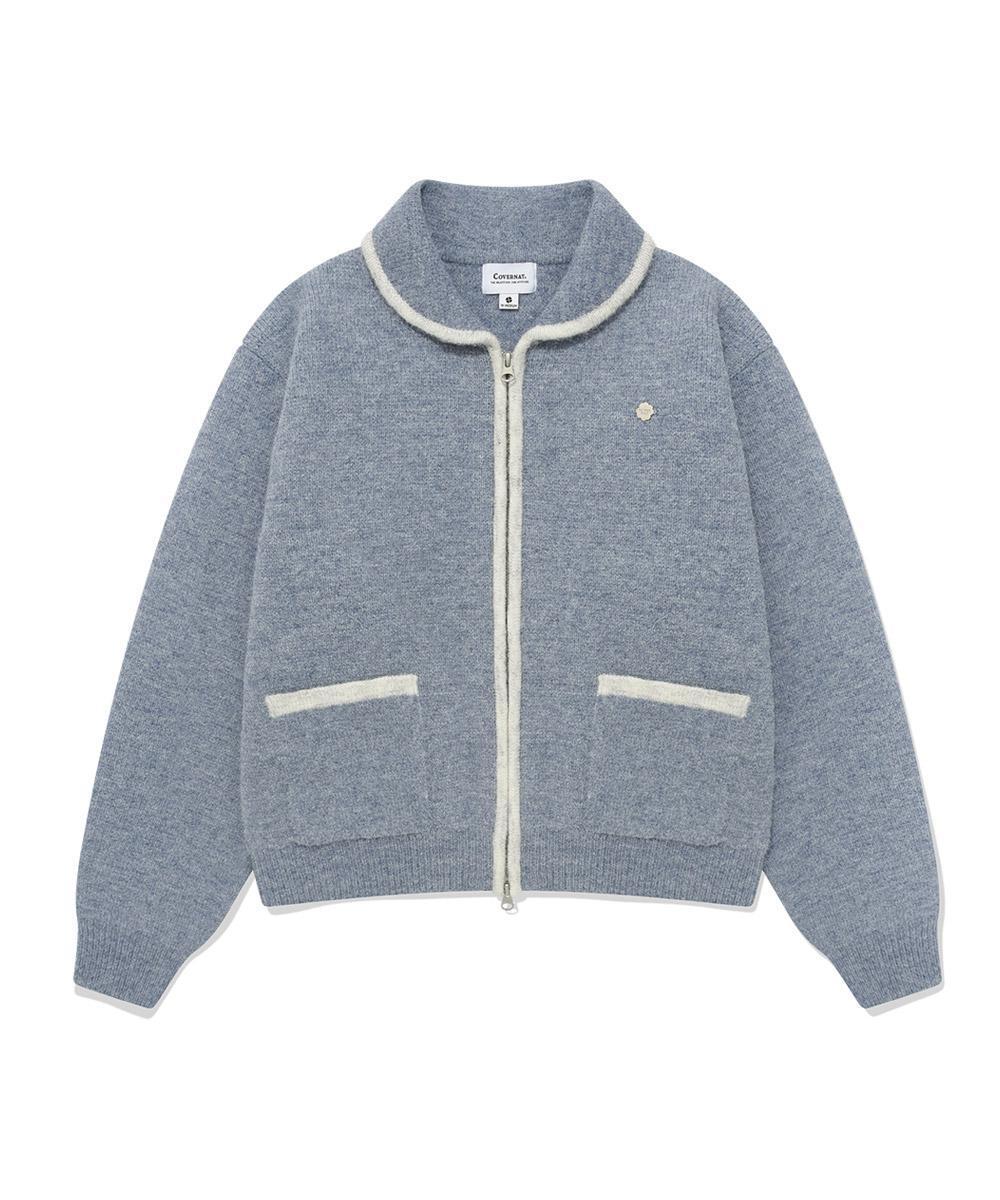 우먼 플러피 집업 가디건 로얄 블루