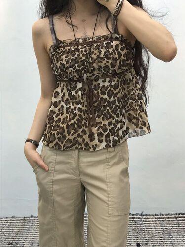Brown leopard frilled tank top#