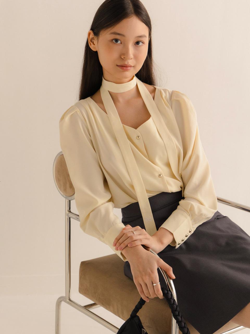 사랑이 가득한 타이 블라우스 - 레몬