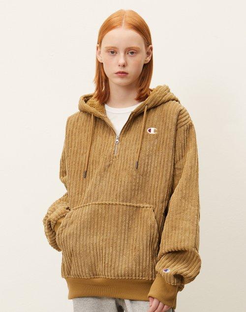 [US] C로고 코듀로이 플리스 1/4 ZIP 후드스웨트셔츠 (NORMAL KHAKI) CKTS2F513K2