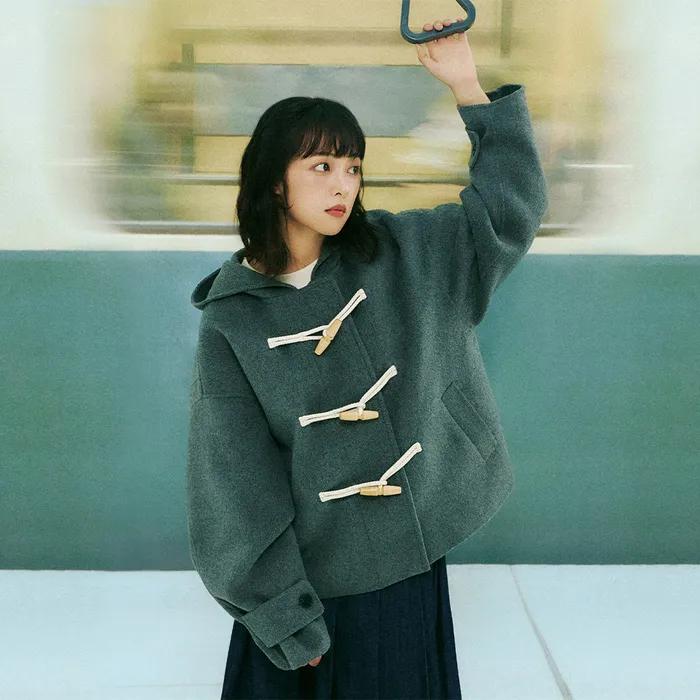 숏기장 후드토글 울혼방코트_멜란지 그레이 91F5413783