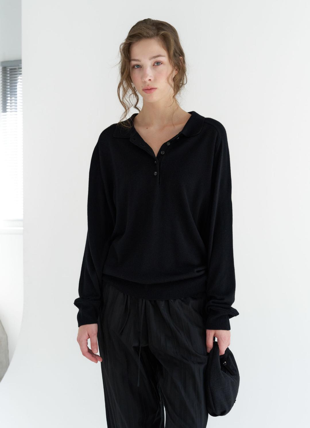 [9/23 예약배송] 25FW WOOL SILK POLO KNIT / BLACK
