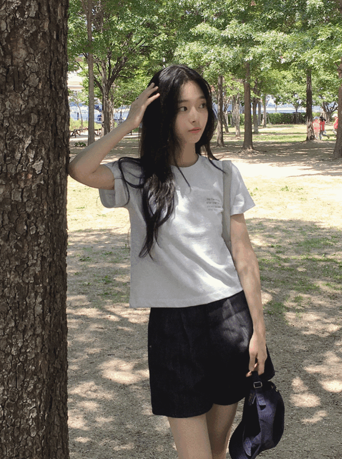 98도씨 애프터레인 레터링 크롭 반팔T