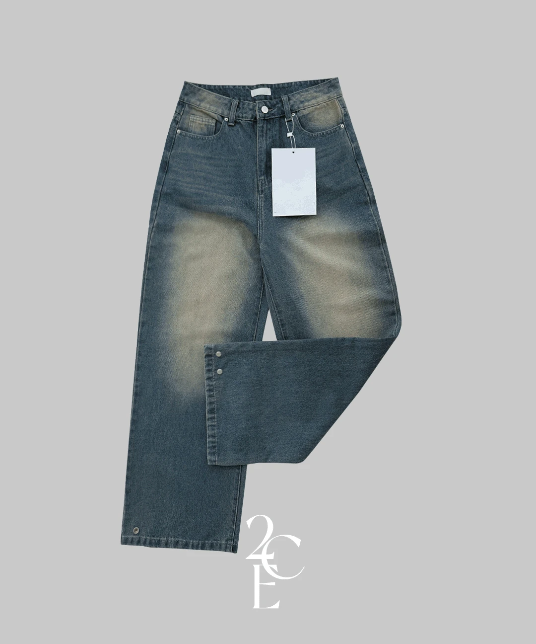 매치 중청 와이드 데님팬츠 (1color) 빈티지 워싱 스냅 벌룬 오버핏 청바지