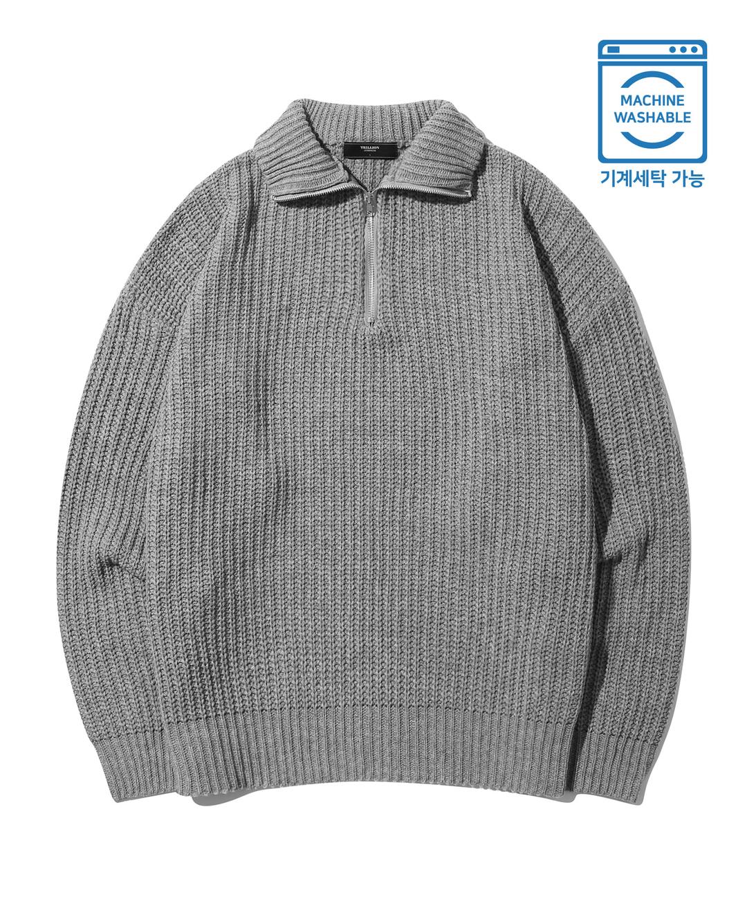 워셔블 하프 집업 카라넥 하찌 니트 (NEUTRAL GRAY)