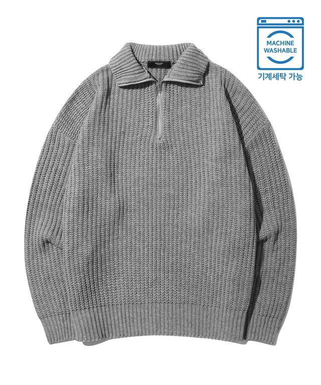 워셔블 하프 집업 카라넥 하찌 니트 (NEUTRAL GRAY)