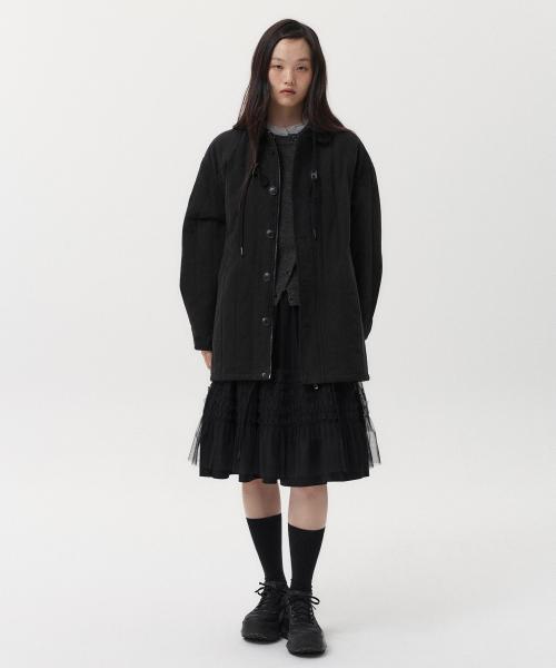 CORDUROY COLLAR QUILTED JACKET, BLACK