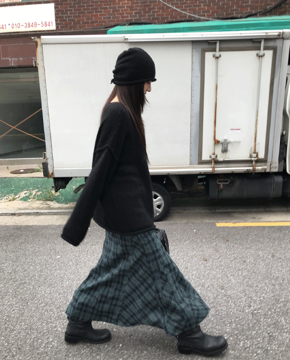 그로우 체크 맥시 스커트 2col - green 주문폭주* 주문 후 2주소요