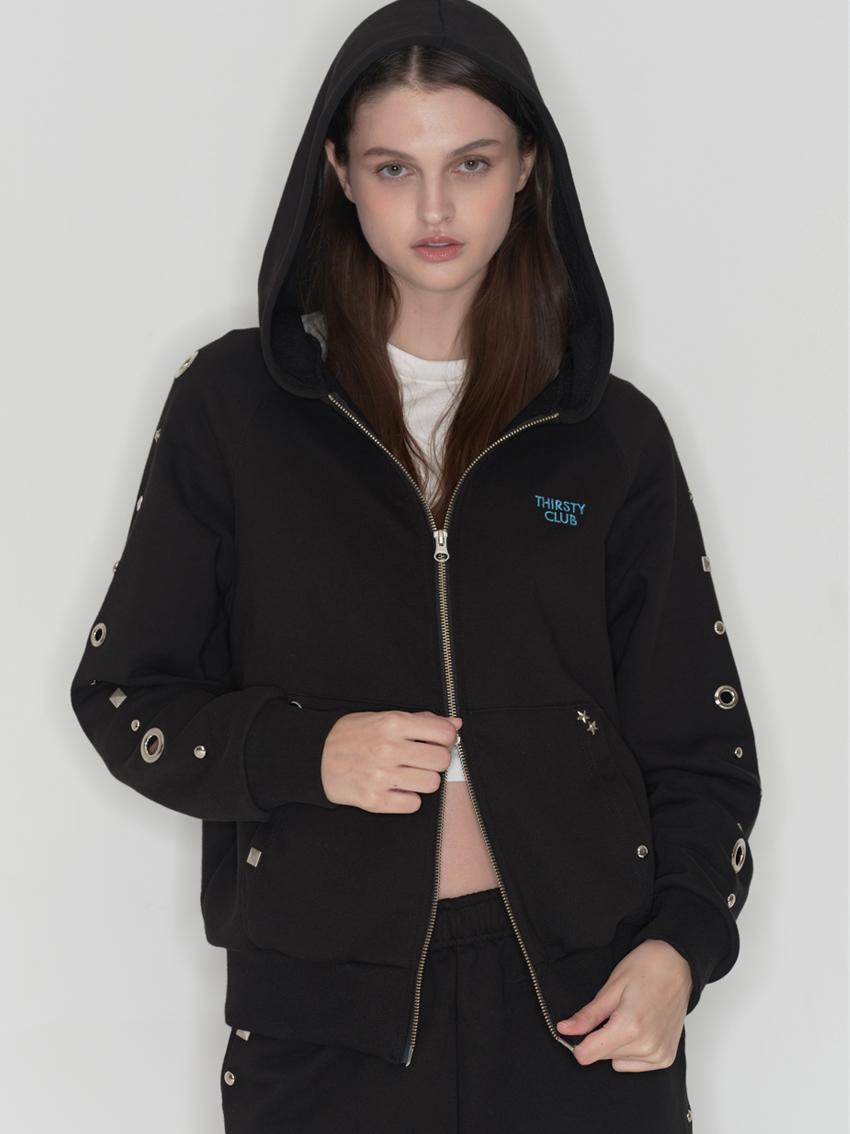 Studded set zip up hoodie - Black