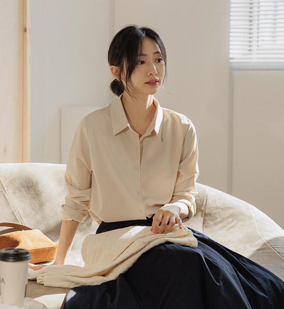 이지케어 링클프리 세미크롭 블라우스