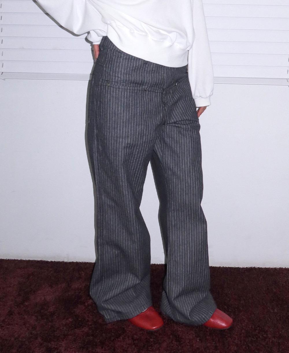 레토 핀 스트라이프 플레어 데님팬츠