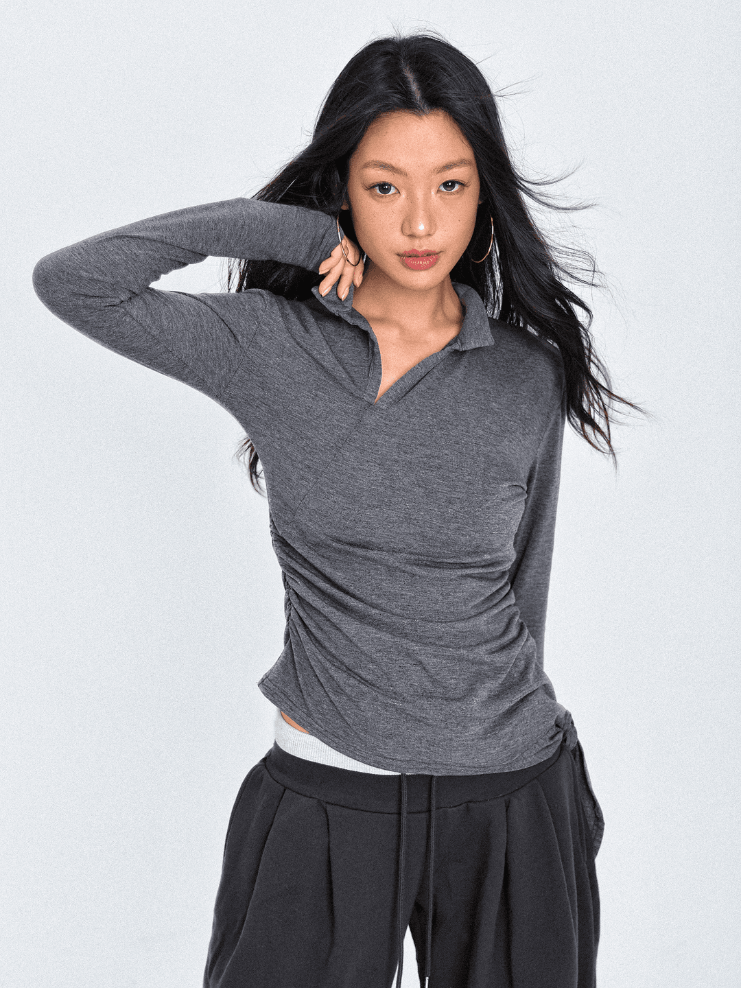 (10월 2일 출고) One Draped Shirring Long Sleeve_Gray