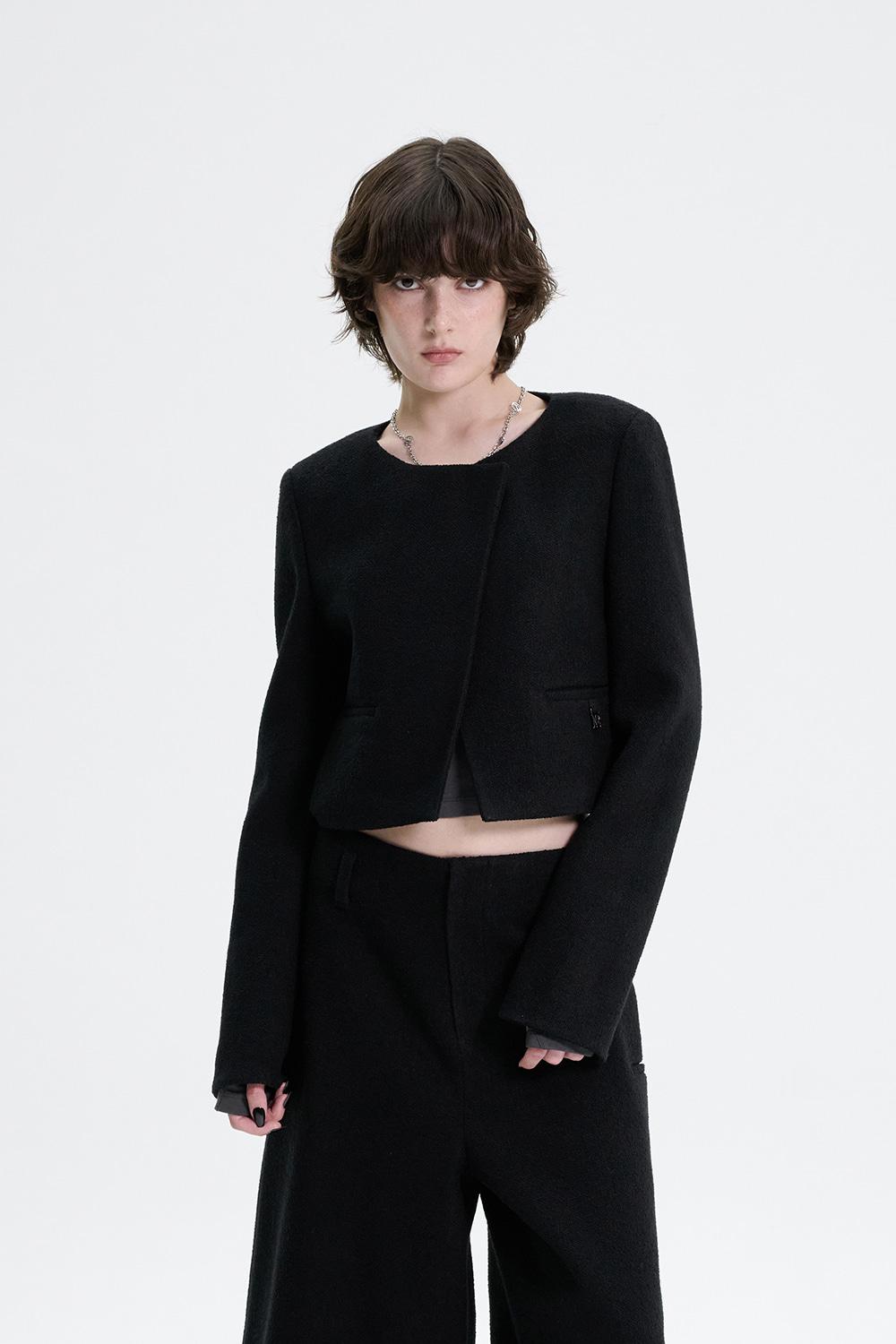Crop Tweed Set-up Jacket [ Black ]