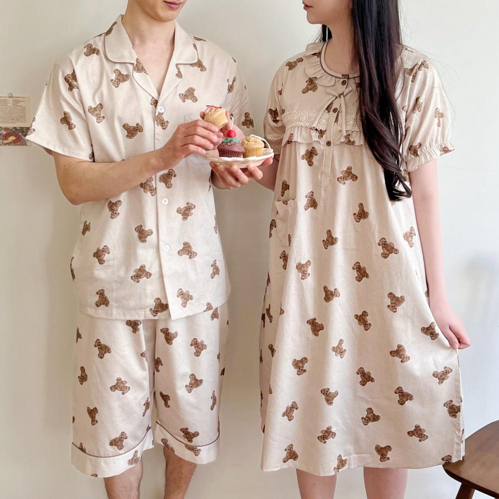 국산 순면 커플 잠옷 베어베어 신혼 여름 곰돌이 파자마