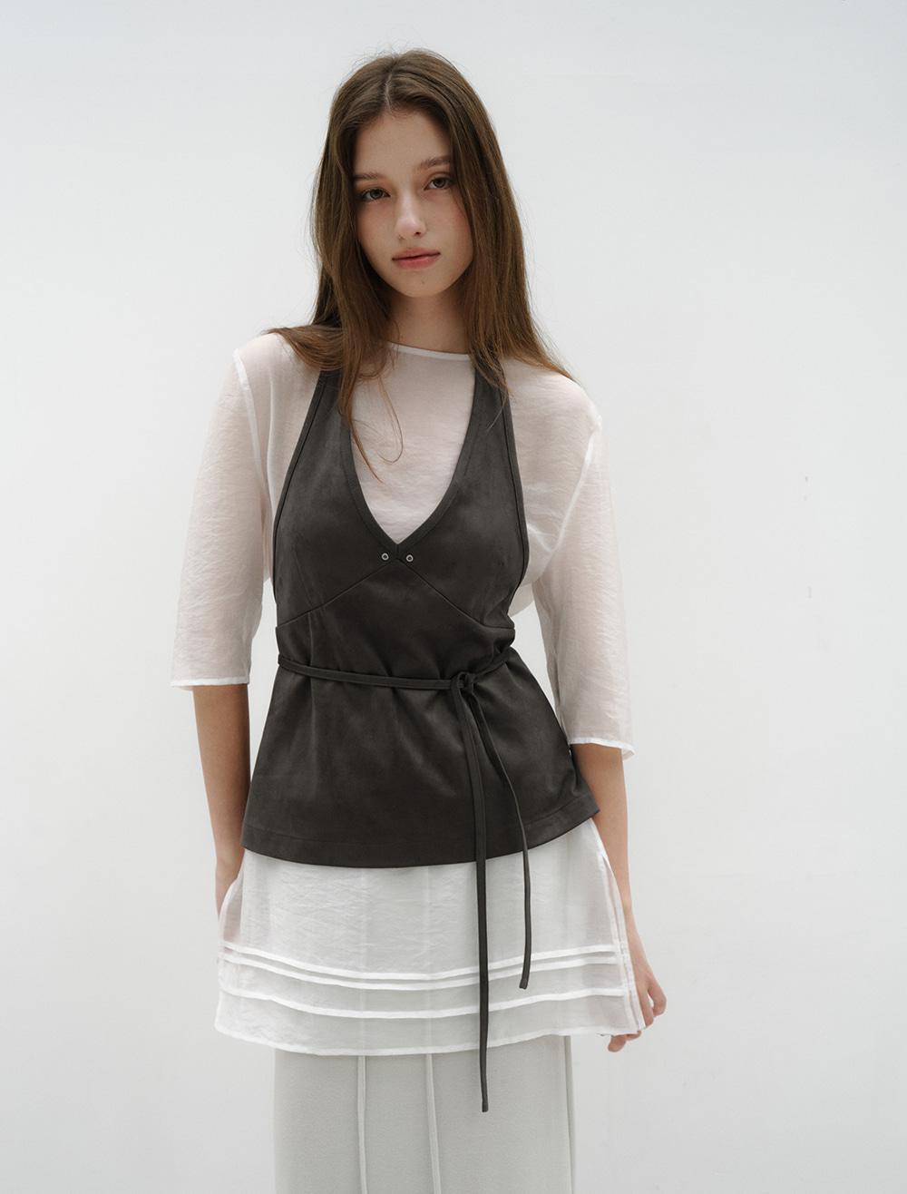 SUEDE HALTER TOP [CHARCOAL]