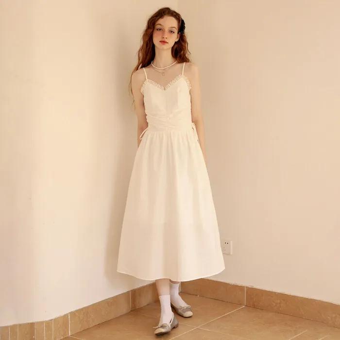 Cest_Pure white cotton slip dress