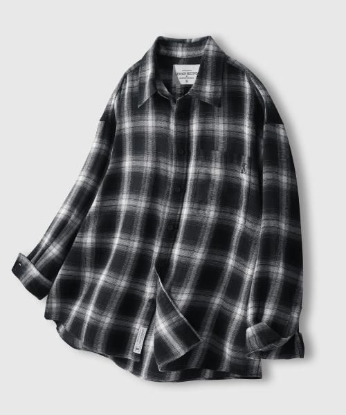 오버핏 플란넬 포켓 체크 셔츠 [블랙]