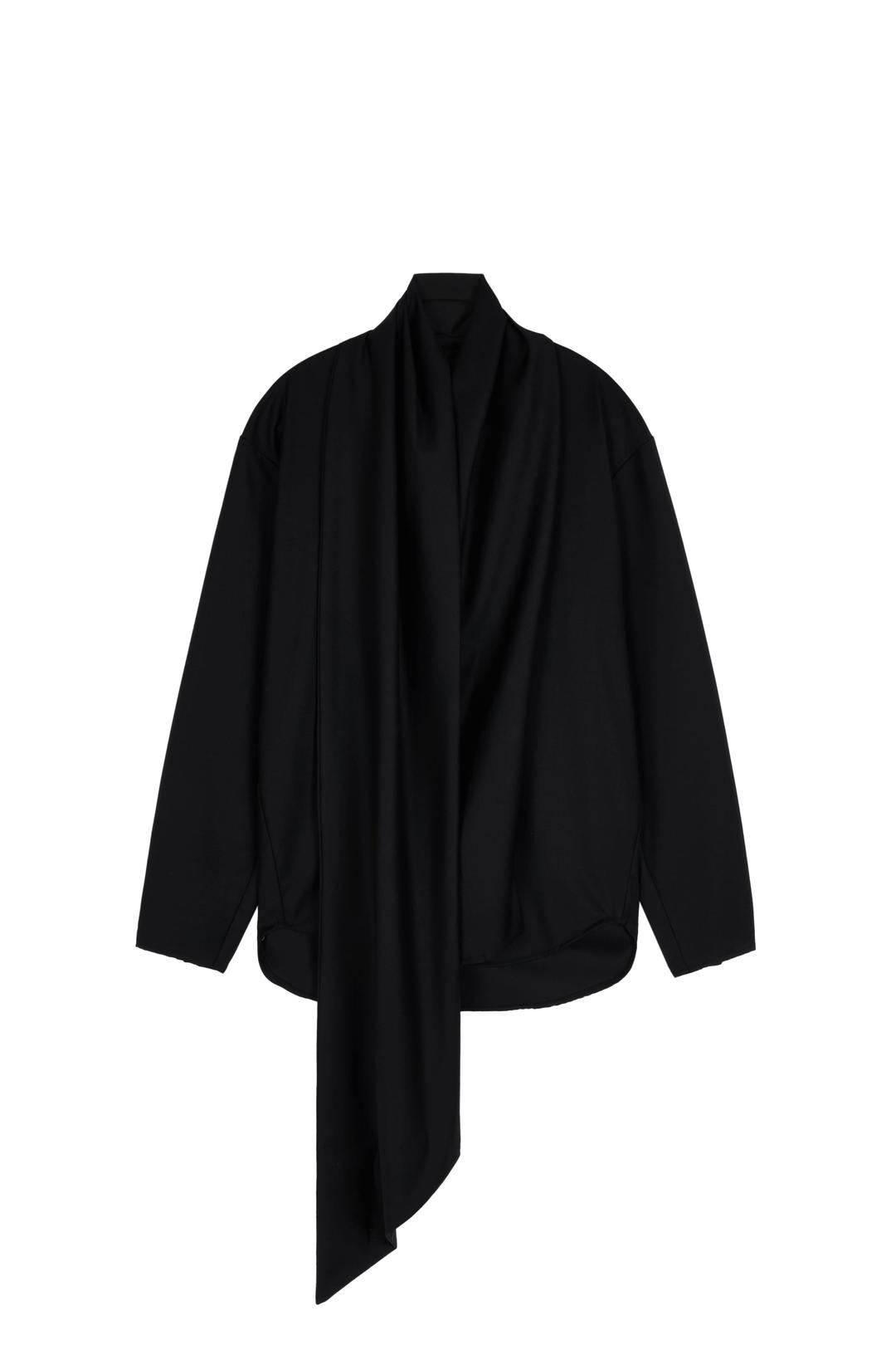 WOOL BLEND SCARF BLOUSE  (BLACK)