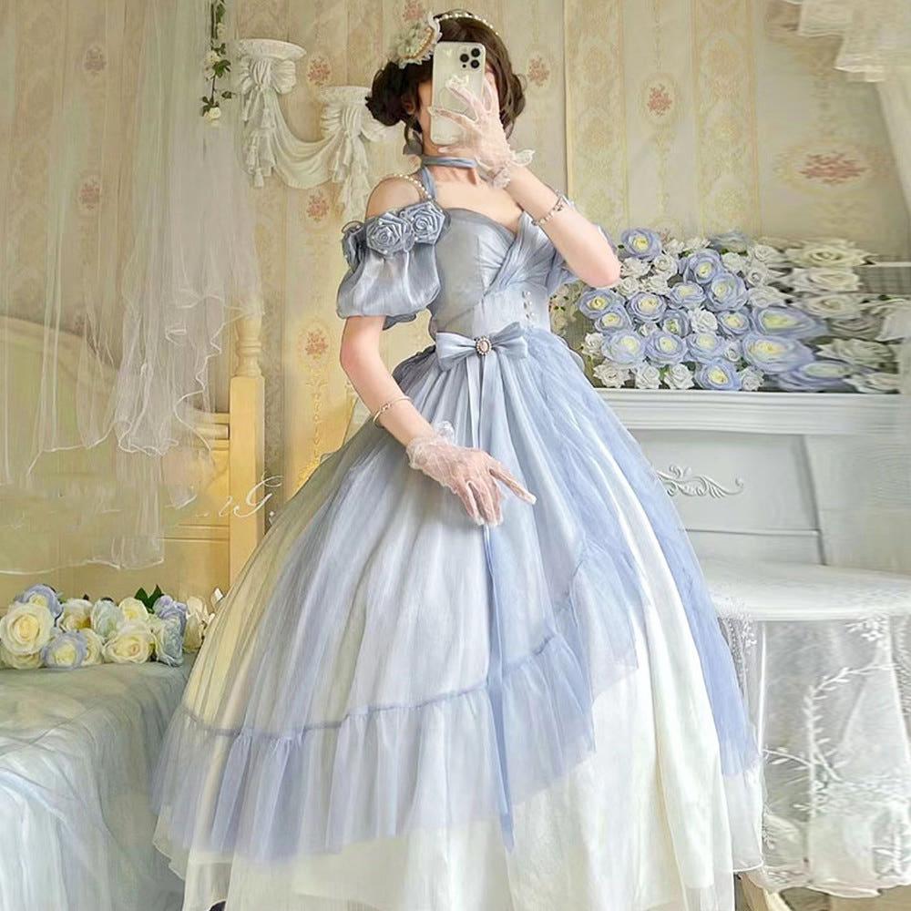 쉬폰 공주 드레스 코스튬 신데렐라 코스프레 졸업사진 컨셉 의상 원피스