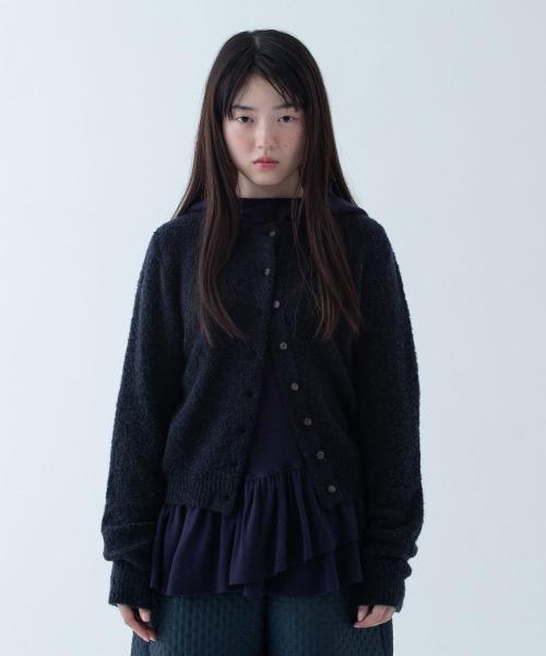 BOUCLE WOOL CARDIGAN, NAVY