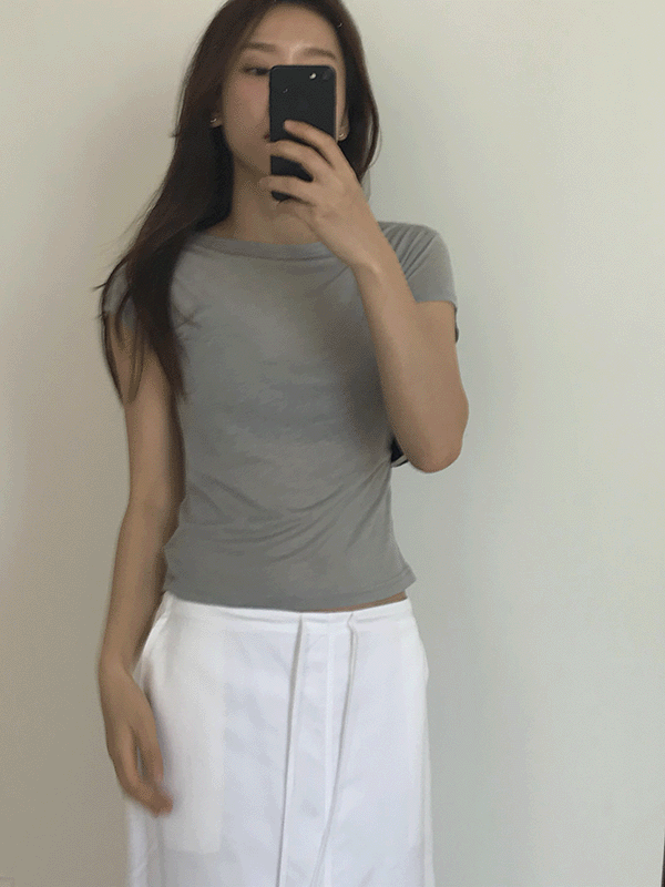블렘토 시스루 숄더 하프 티셔츠
