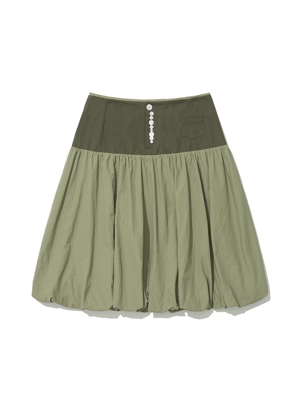 [WOMEN] BUTTON POINTED PUFF MIDI SKIRT_KHAKI GREEN