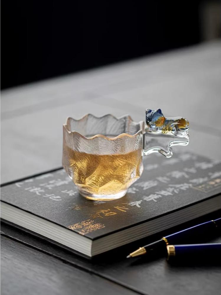 레이지캣 크리스탈 유리잔 2잔세트 수공 고양이컵