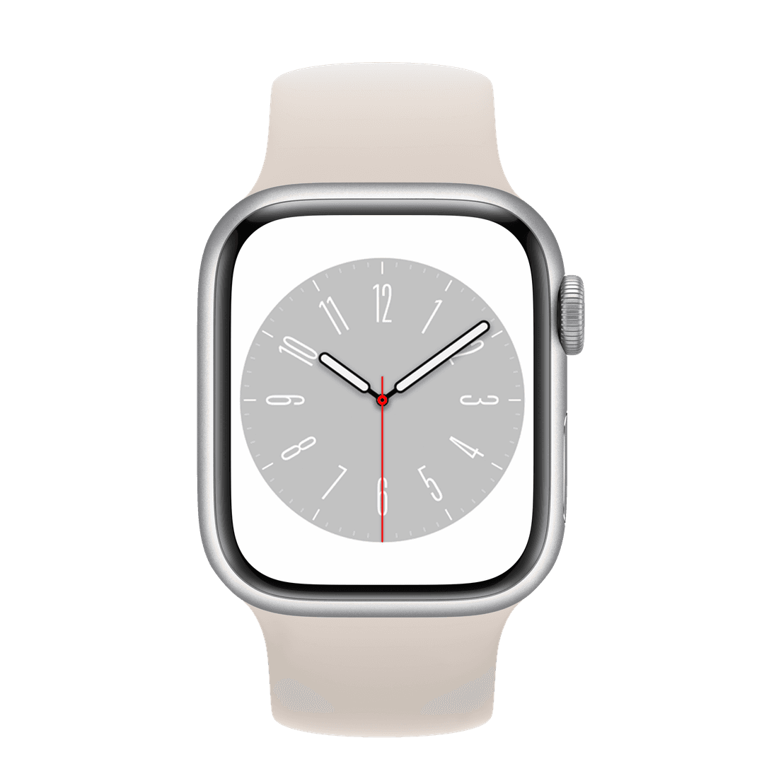 Apple Watch Series 8 GPS, 41mm 실버 알루미늄 케이스, 그리고 스타라이트 솔로 루프 - 사이즈 3