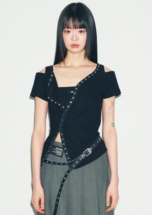 T19.00 Snep point Short-sleeved cardigan _ Black