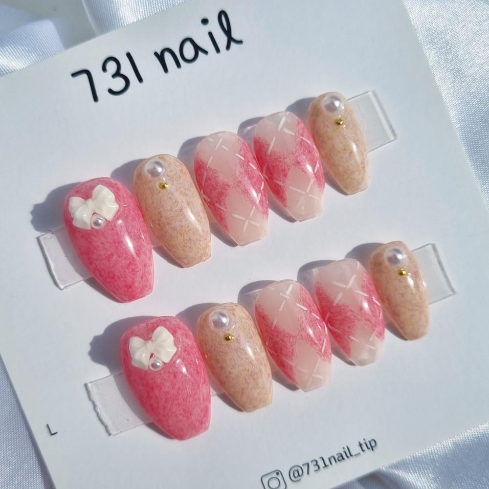 아가일 니트 수제 네일팁 데일리 네일아트 셀프네일 귀여운 네일 아가일 네일 체크네일 니트네일 니트젤 앙고라