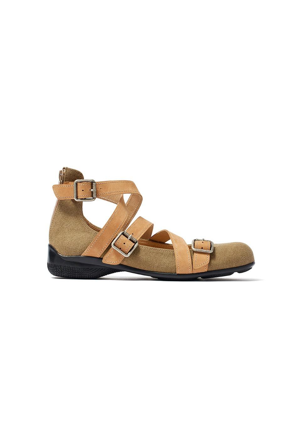 CROSS BAND ANKLE BALLET FLATS, KHAKI