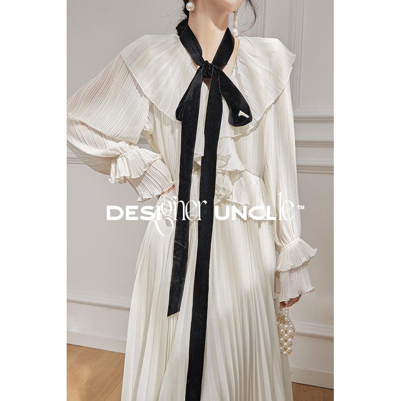 흰색 복고풍 차 분위기 드레스