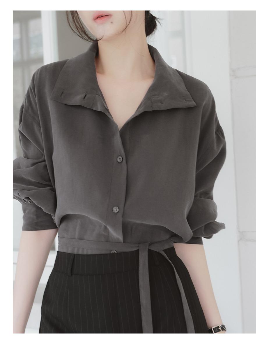 [7일소요] [strap_set] 노블 하이넥 블라우스 [잉크그레이]