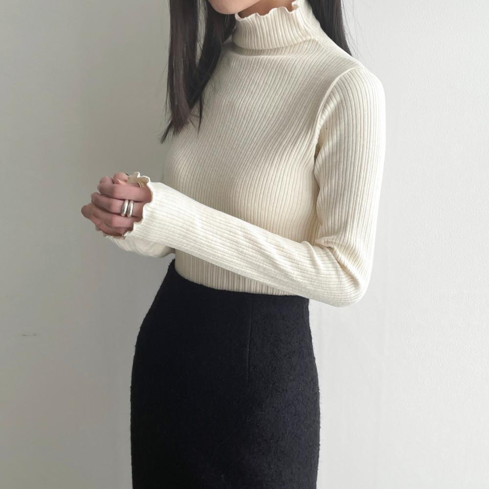 골지 프릴 슬림핏 반폴라 티셔츠 (3color)