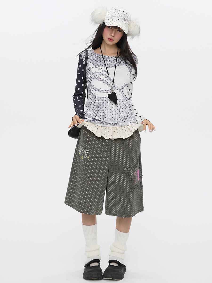 BETWEENAND Polka Dot Easy Midi Pants