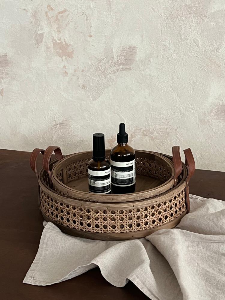 Rattan Handle Wood Tray (3Type)  라탄 손잡이 우드 트레이