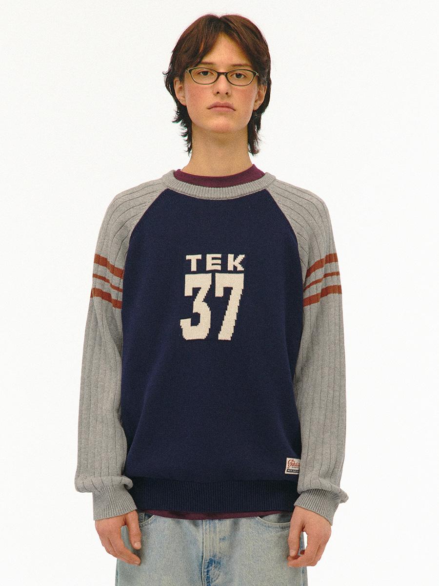 Numbering Knit Sweater Navy