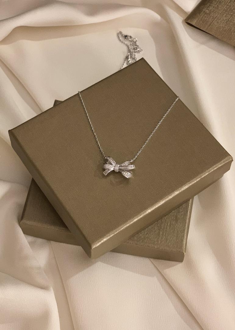 [highquality] 리본 다이아 큐빅 파베 셋팅 볼륨 포인트 팬던트 목걸이 네크리스