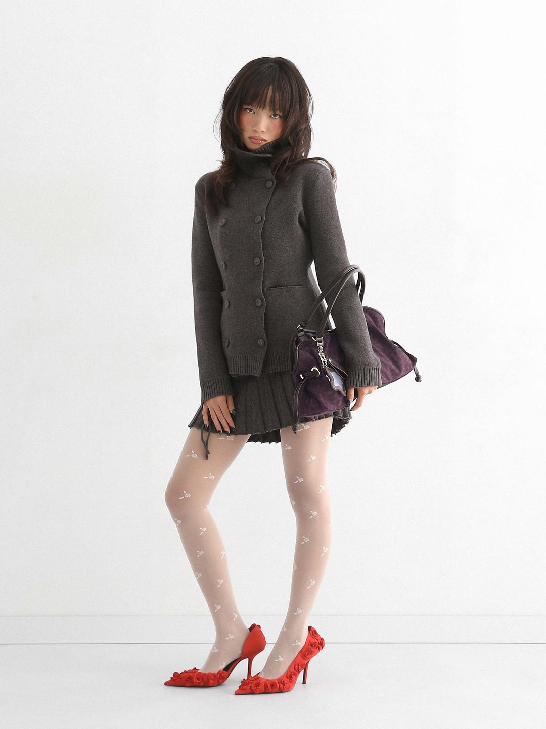 Knit Highneck Double Jacket Dark Gray