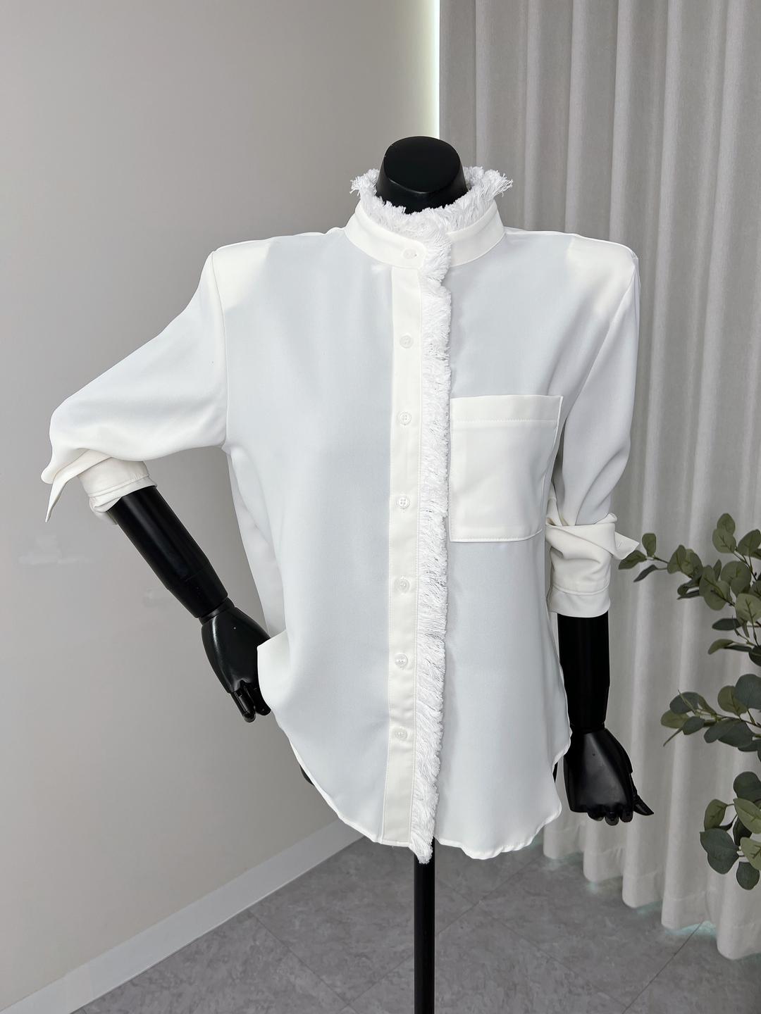 비바 수술 차이나넥 포켓 어깨패드 쉬폰블라우스 25S