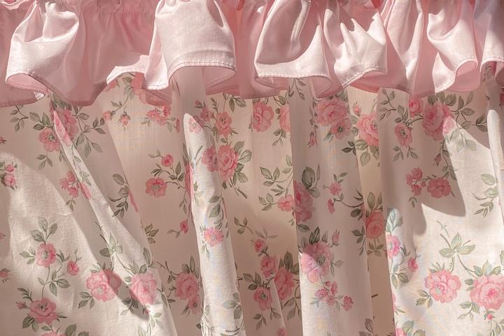 베이비 핑크 프릴 가리개 작은창문 커튼